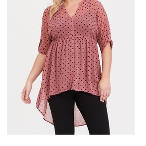 Torrid- DUSTY ROSE POLKA DOT HI-LO BABYDOLL TUNIC